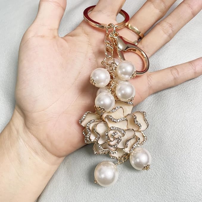 Flower Keychain Rhinestone Tassel Leaf Key Ring Women Wallet Bag Pendant Charms