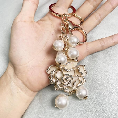 Flower Keychain Rhinestone Tassel Leaf Key Ring Women Wallet Bag Pendant Charms