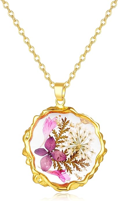 Real Pressed Flower Necklace for Women, Handmade Boho Chic Dangle Design, Unique Floral Jewelry, Cute and Thoughtful Gift for Christmas, Valentine’s & Mother’s Day