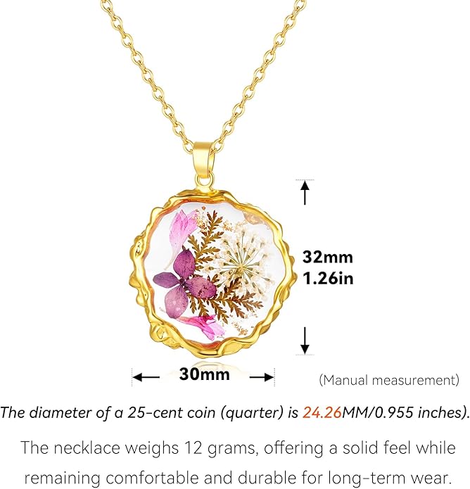 Real Pressed Flower Necklace for Women, Handmade Boho Chic Dangle Design, Unique Floral Jewelry, Cute and Thoughtful Gift for Christmas, Valentine’s & Mother’s Day