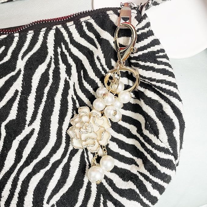 Flower Keychain Rhinestone Tassel Leaf Key Ring Women Wallet Bag Pendant Charms