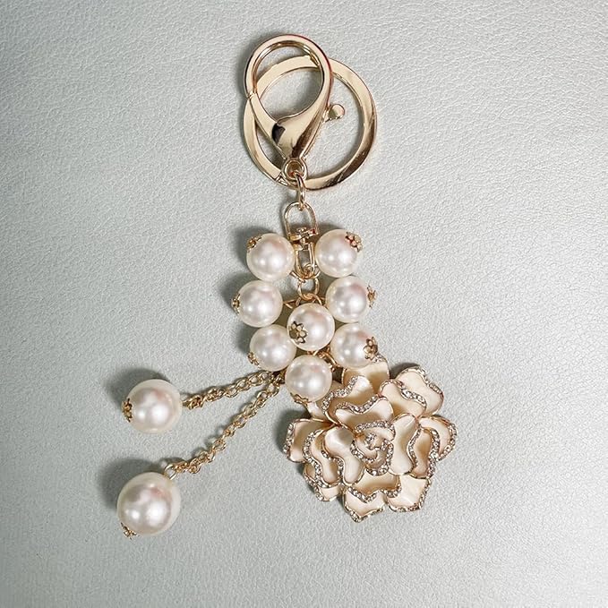 Flower Keychain Rhinestone Tassel Leaf Key Ring Women Wallet Bag Pendant Charms