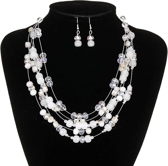 Layered Chunky Statement Necklace for Women Colorful Boho Beaded Necklaces and Earring Set Fashion Costume Jewelry for Women