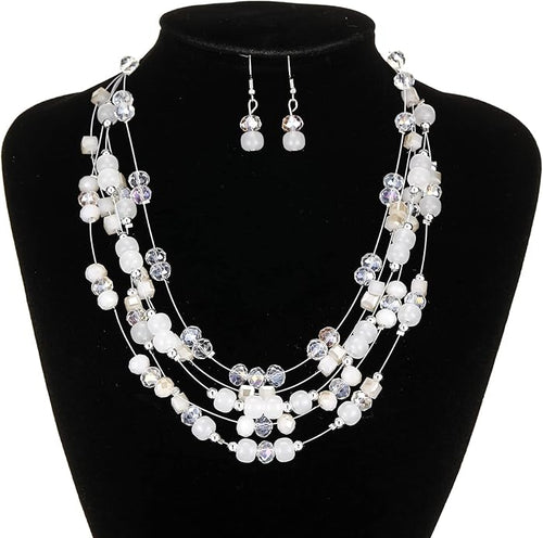 Layered Chunky Statement Necklace for Women Colorful Boho Beaded Necklaces and Earring Set Fashion Costume Jewelry for Women