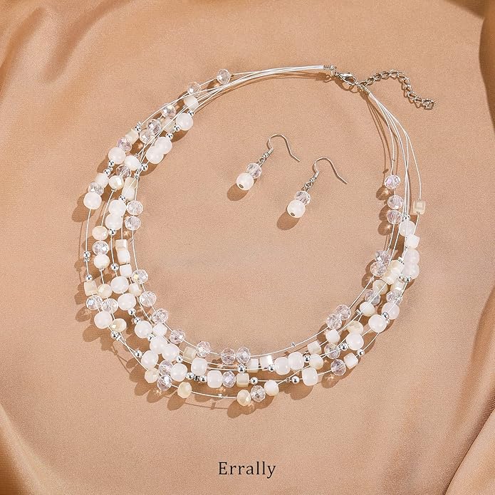 Layered Chunky Statement Necklace for Women Colorful Boho Beaded Necklaces and Earring Set Fashion Costume Jewelry for Women